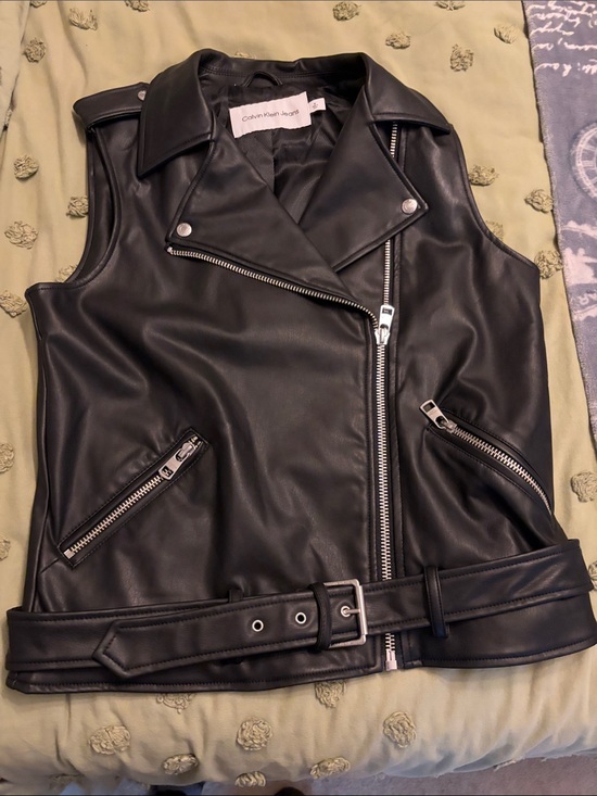 Calvin Klein Jeans Jackets & Blazers - Calvin Klein Jeans Black Faux Leather Moto Vest with Belt
